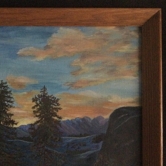 Oil painting mountain trees landscape with wood frame original art wall hanging - Picture 4 of 11